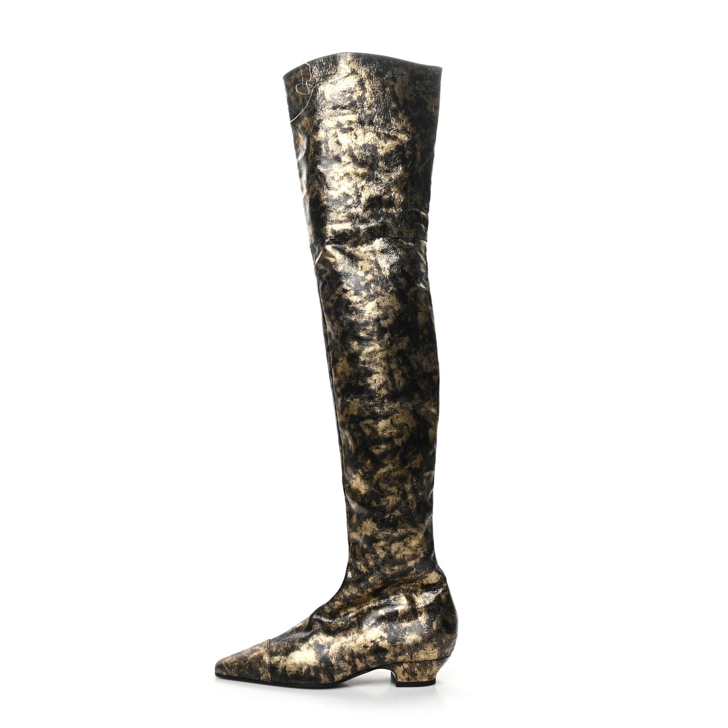 Metallic Lambskin Over the Knee Boots 38 Gold Black