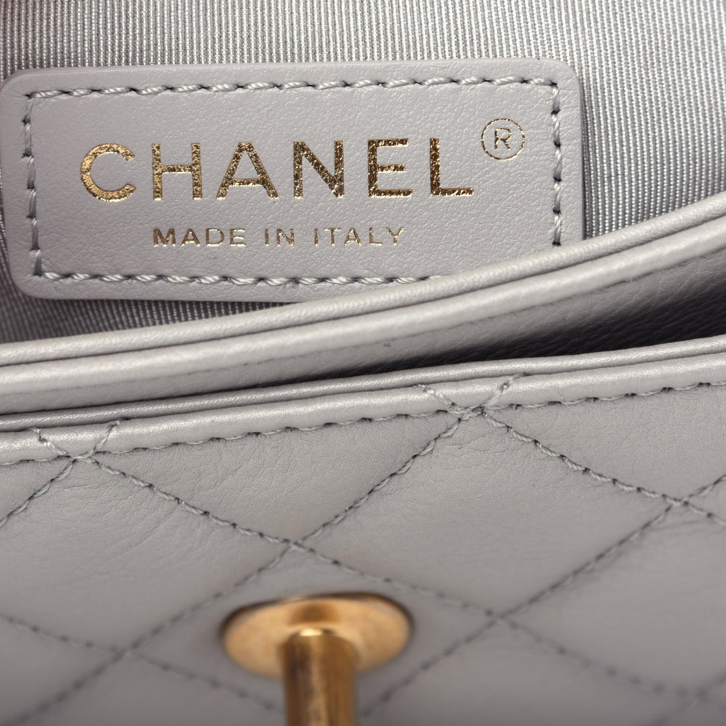 Calfskin Quilted Top Handle Flap Light Grey