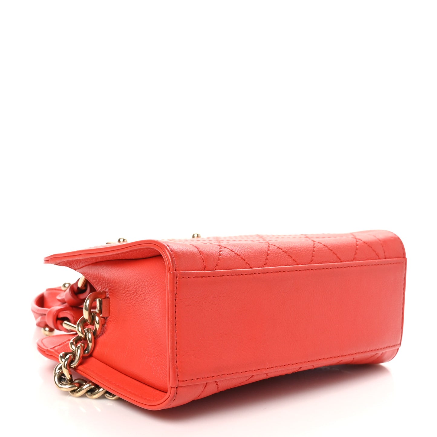 Grained Calfskin Stitched Mini Label Click Shopper Tote Red