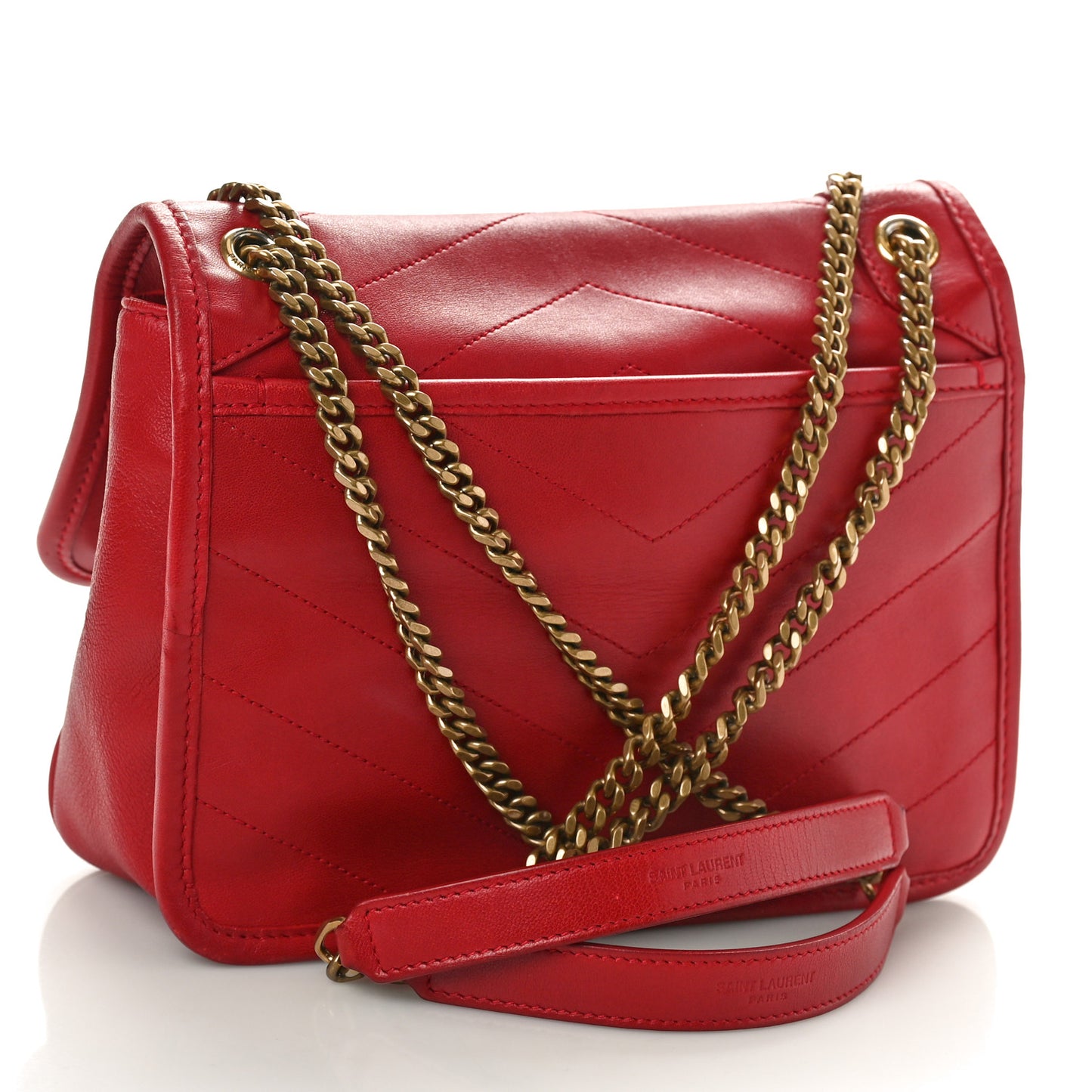 Crinkled Calfskin Matelasse Monogram Baby Niki Chain Satchel Rouge Eros