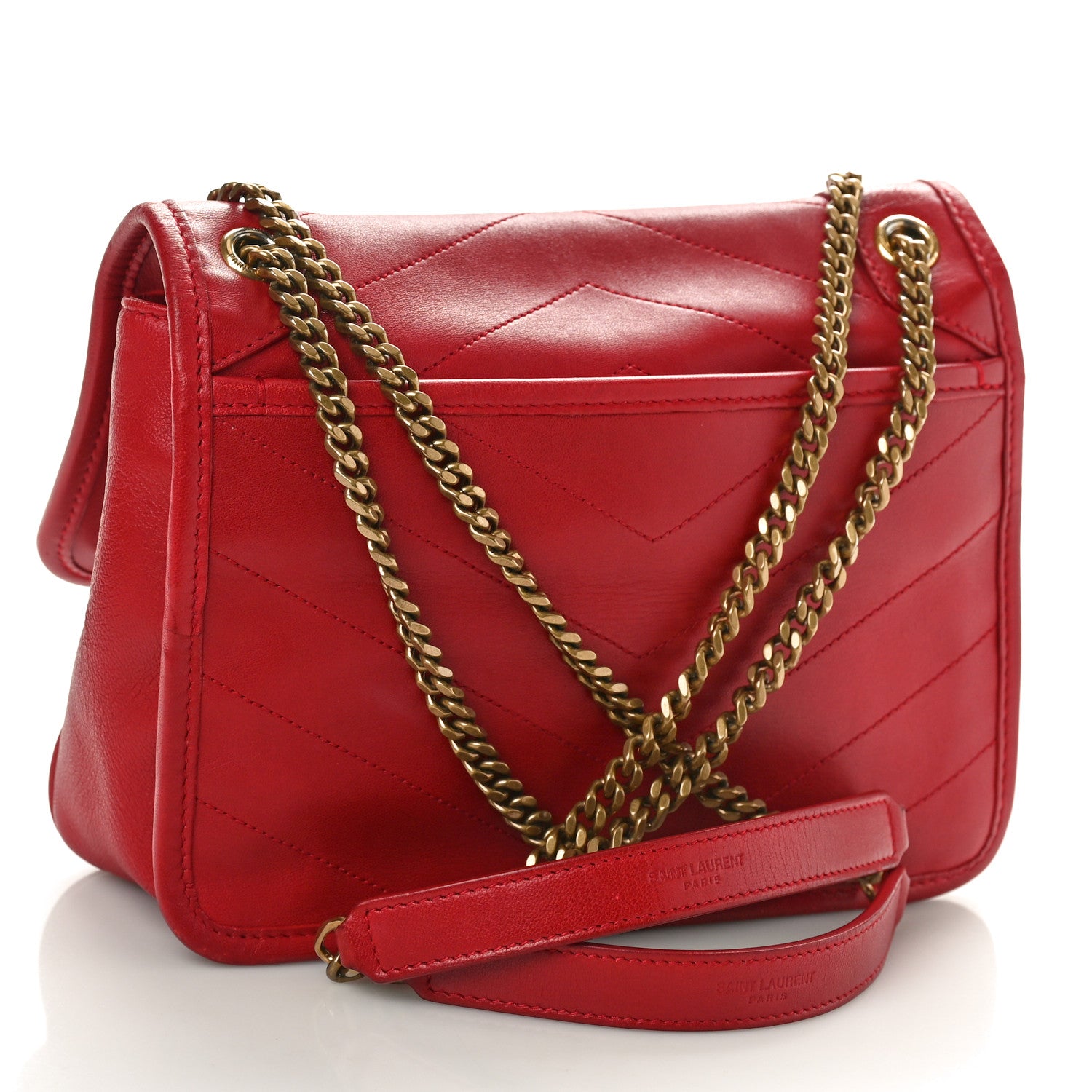 Saint Laurent Crinkled Calfskin Matelasse Monogram Baby Niki Chain Satchel Rouge Eros 3 of 11