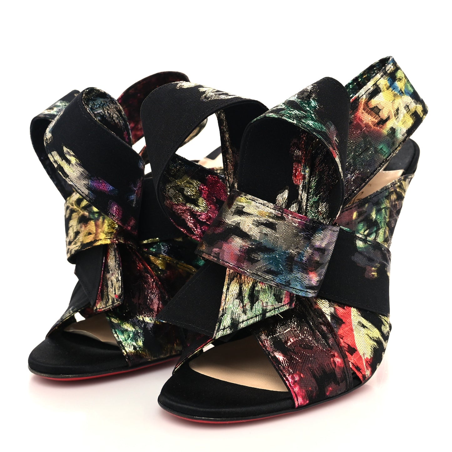 Metallic Brocade Bow Samouraissa 100 Mule Sandals 36.5 Black Multicolor