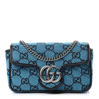 Gucci Monogram Multicolor Matelasse Diagonal Super Mini GG Marmont Shoulder Bag Light Blue 1 of 12