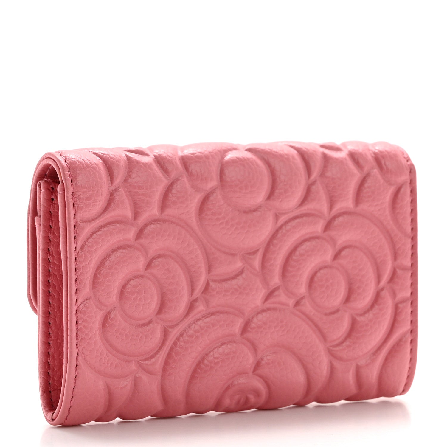 Chanel Caviar Camellia Embossed Card Holder Wallet Pink 3 of 9