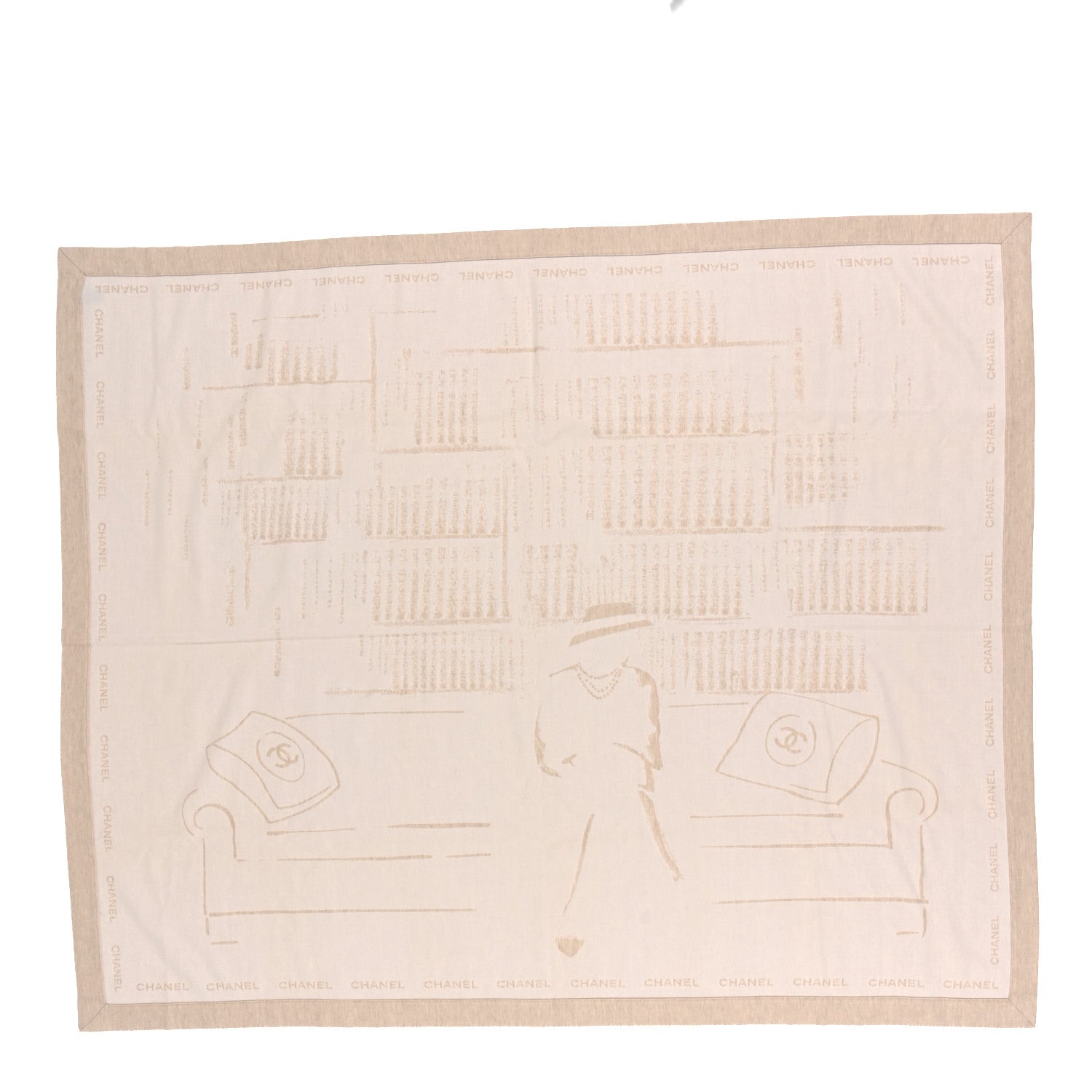 Chanel Wool Silk Woven Scarf Shawl Beige 1 of 3