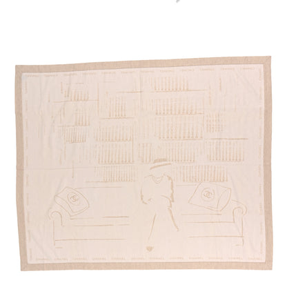 Chanel Wool Silk Woven Scarf Shawl Beige 1 of 3