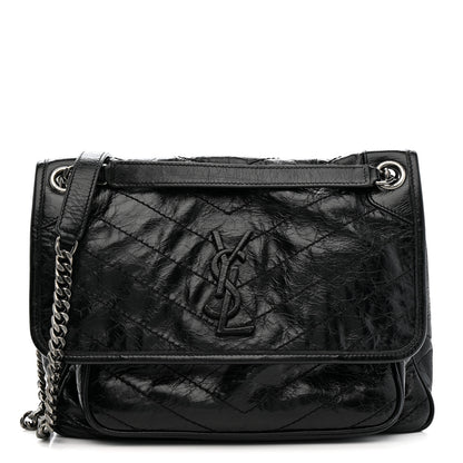 Saint Laurent Crinkled Calfskin Matelasse Monogram Medium Niki Chain Satchel Black 1 of 12
