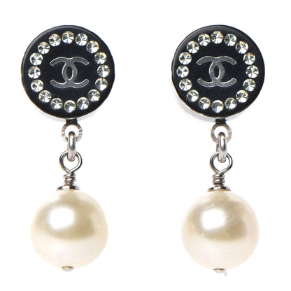Chanel Resin Strass Pearl CC Drop Earrings Black Silver 1 of 4