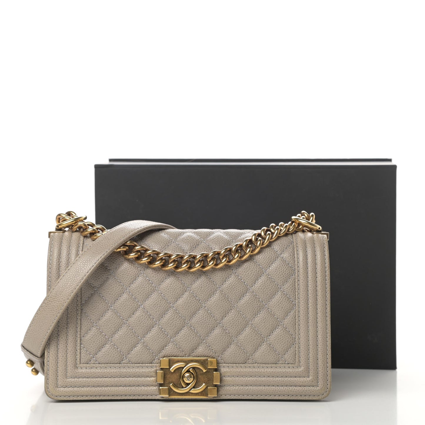 Caviar Quilted Medium Boy Flap Light Grey