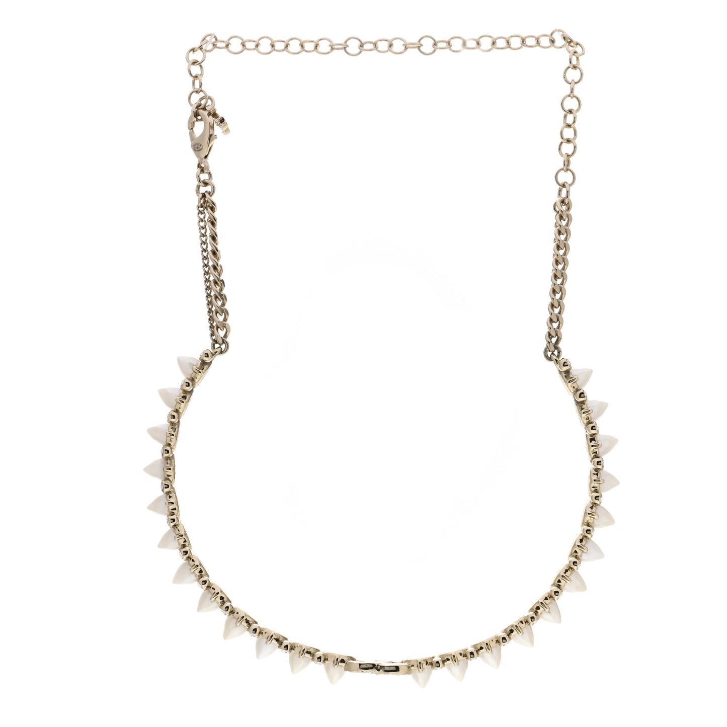 Strass Crystal Studded Pearl CC Choker Necklace Gold Pearly White