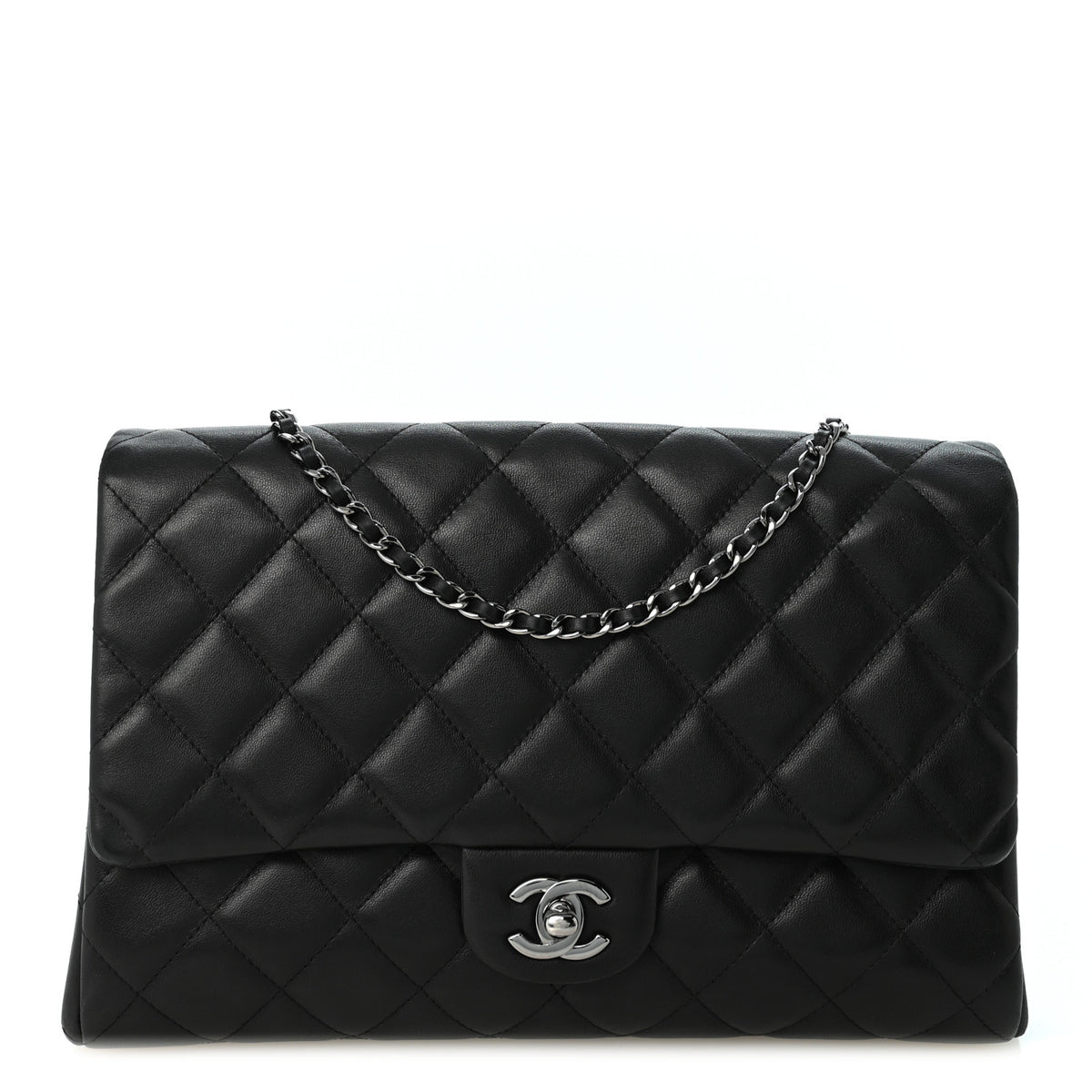 Lambskin Quilted Clutch with Chain Flap Black