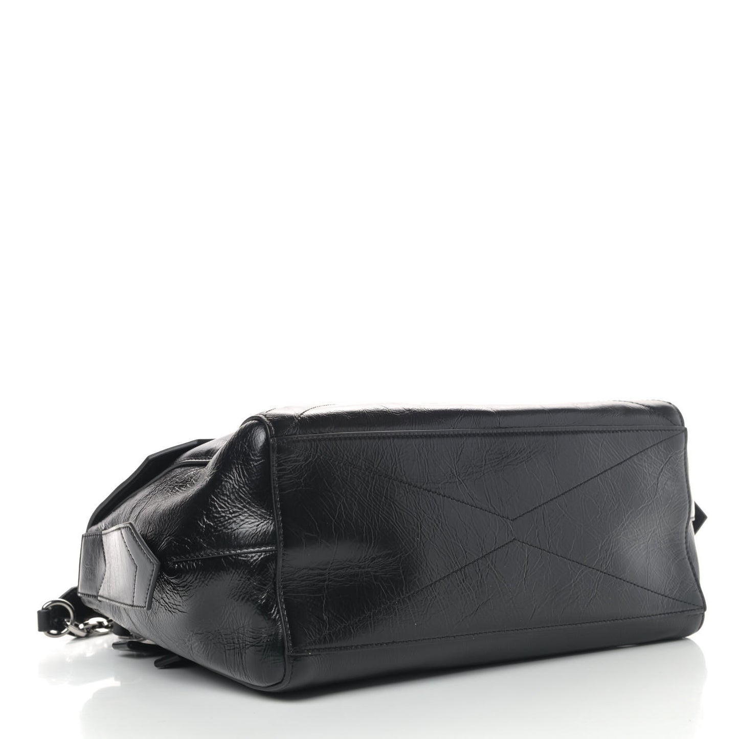 Creased Patent Calfskin Medium ID Flap Black