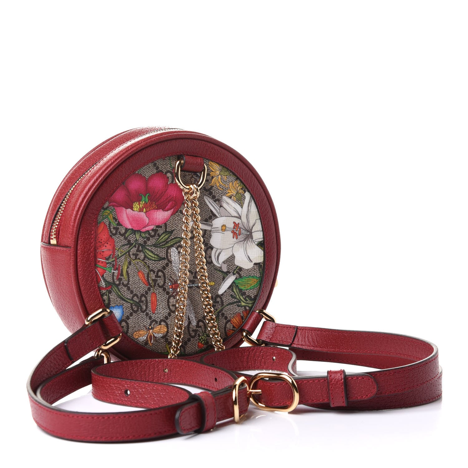 Gucci GG Supreme Monogram Web Flora Mini Ophidia Round Backpack Red 3 of 11
