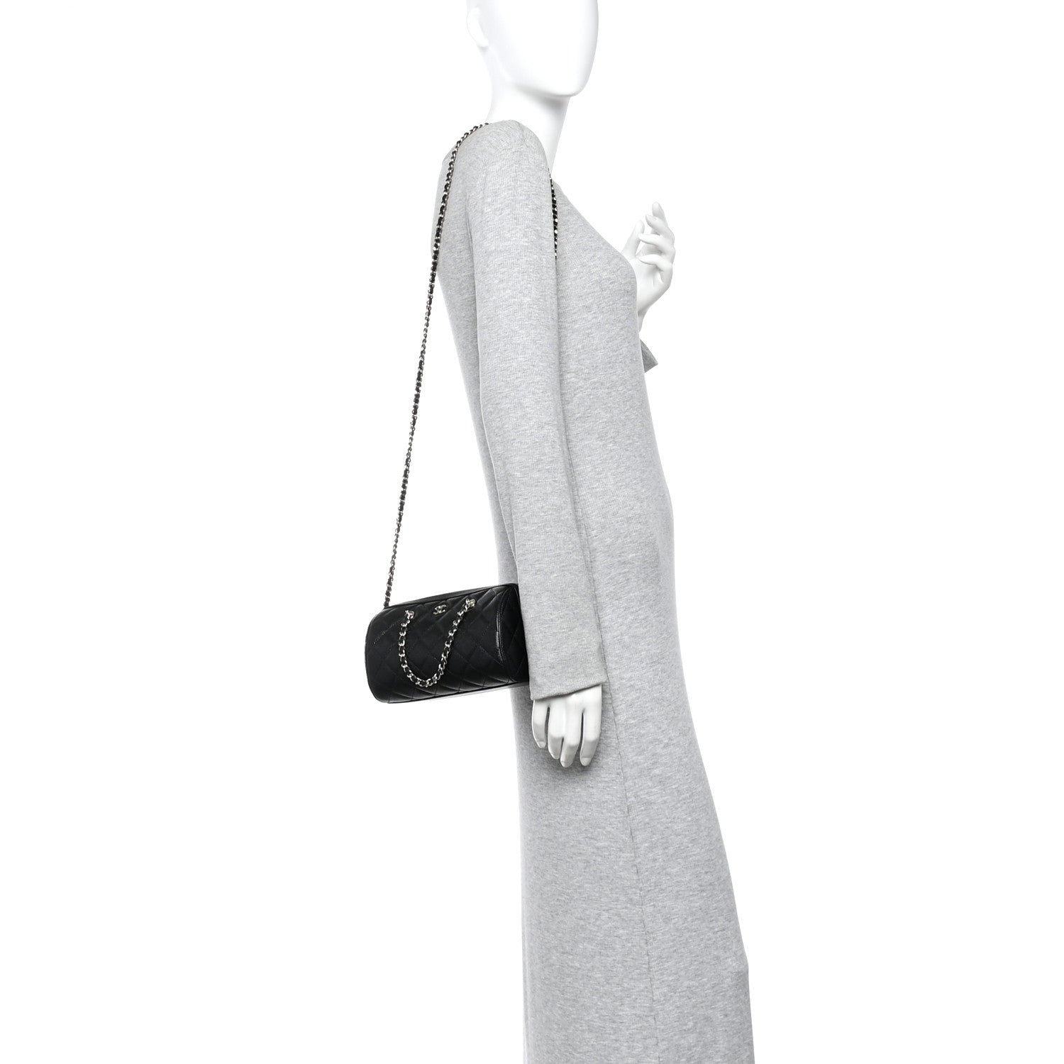 Chanel Caviar Quilted Barrel Clutch With Chain Black 2 of 11