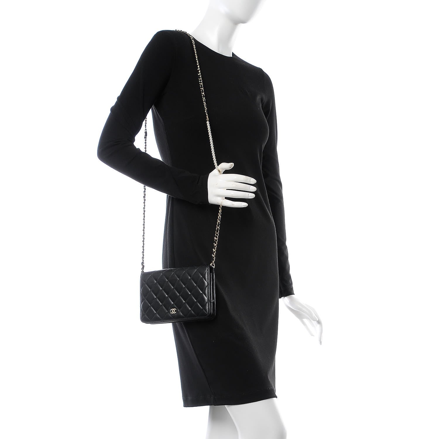 Chanel Lambskin Quilted Pearl Wallet On Chain WOC Black 2 of 9
