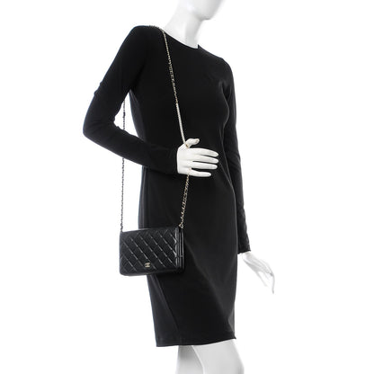 Chanel Lambskin Quilted Pearl Wallet On Chain WOC Black 2 of 9