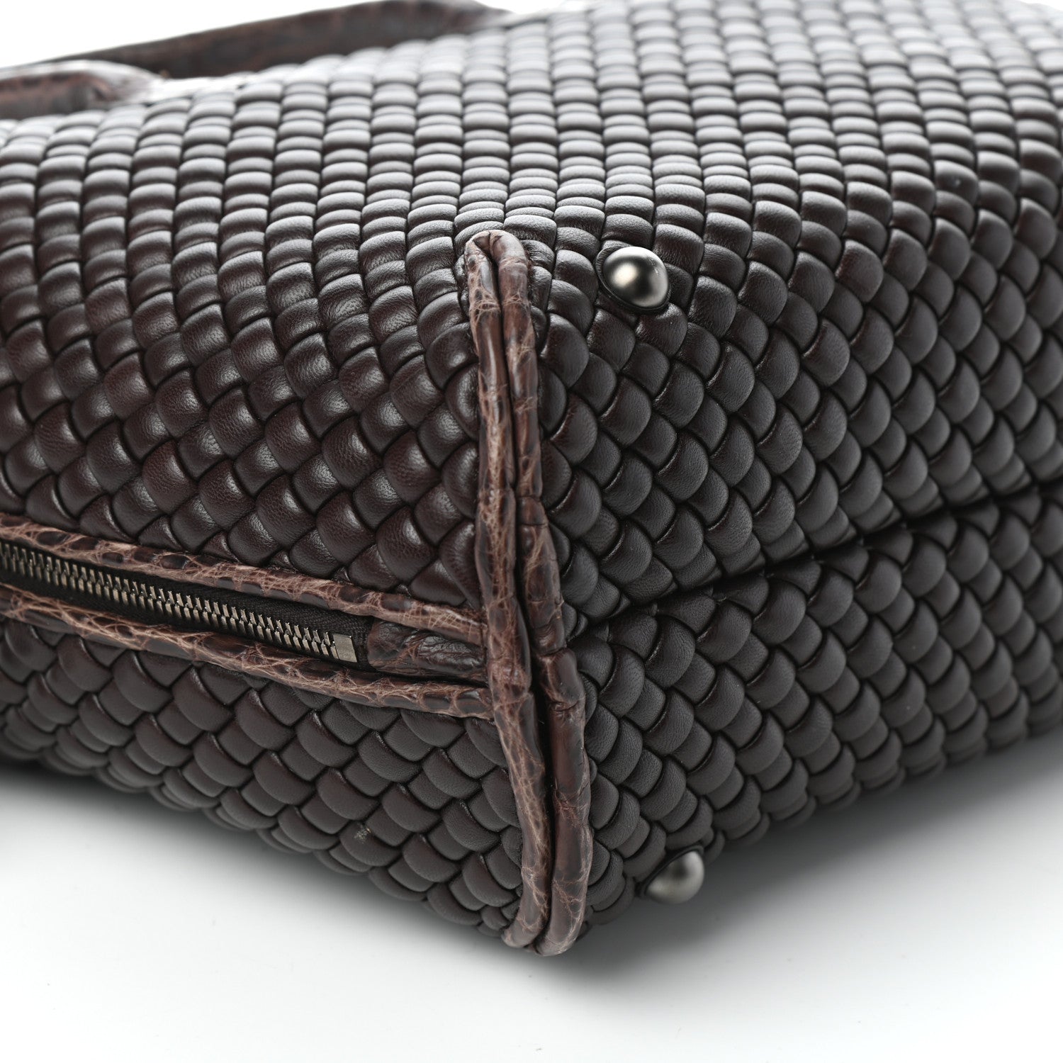 Bottega Veneta Crocodile Nappa Intrecciato Padded Travel Bag Brown 8 of 9