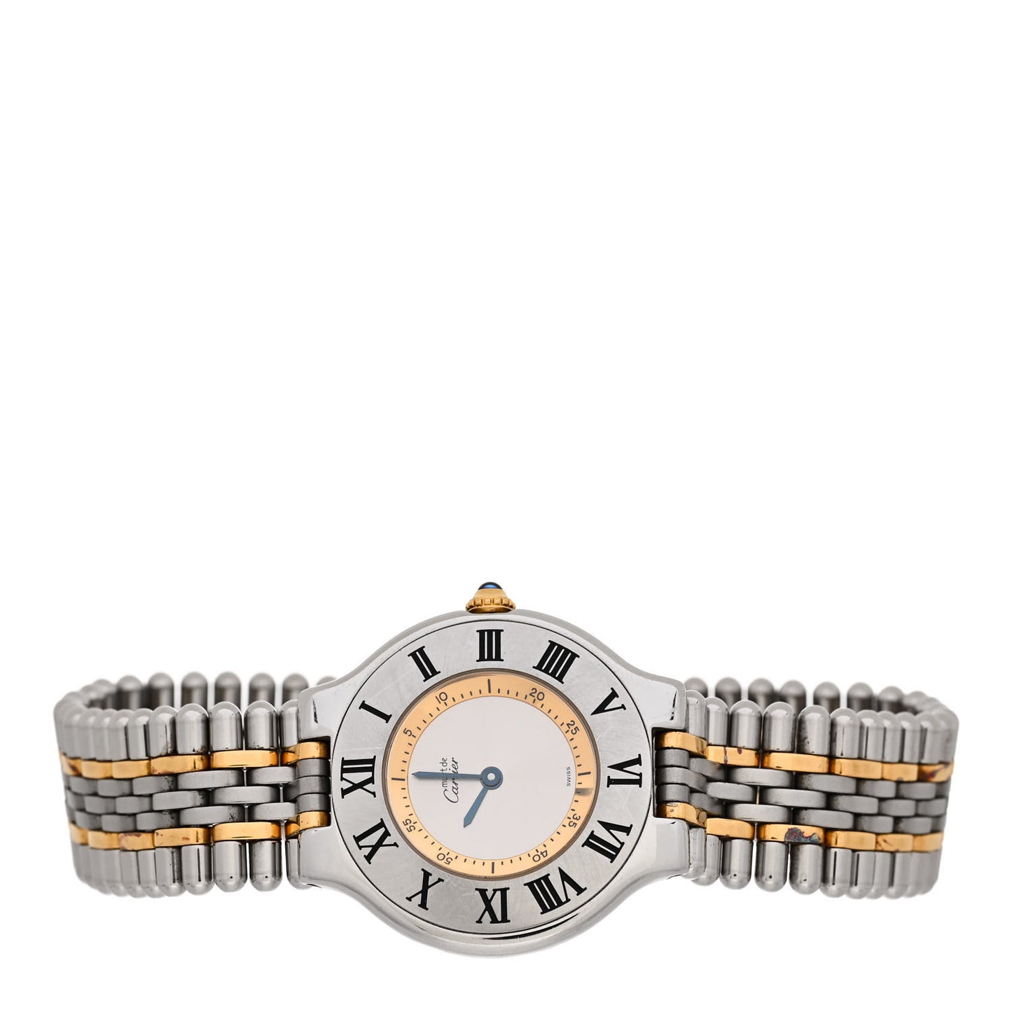 Stainless Steel 18K Yellow Gold 28mm Must De 21 Bullet Link Quartz Watch