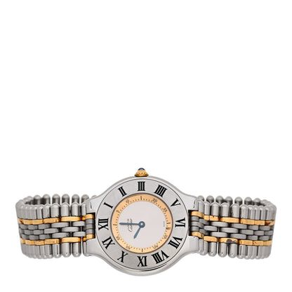 Cartier Stainless Steel 18K Yellow Gold 28mm Must De 21 Bullet Link Quartz Watch 2 of 6
