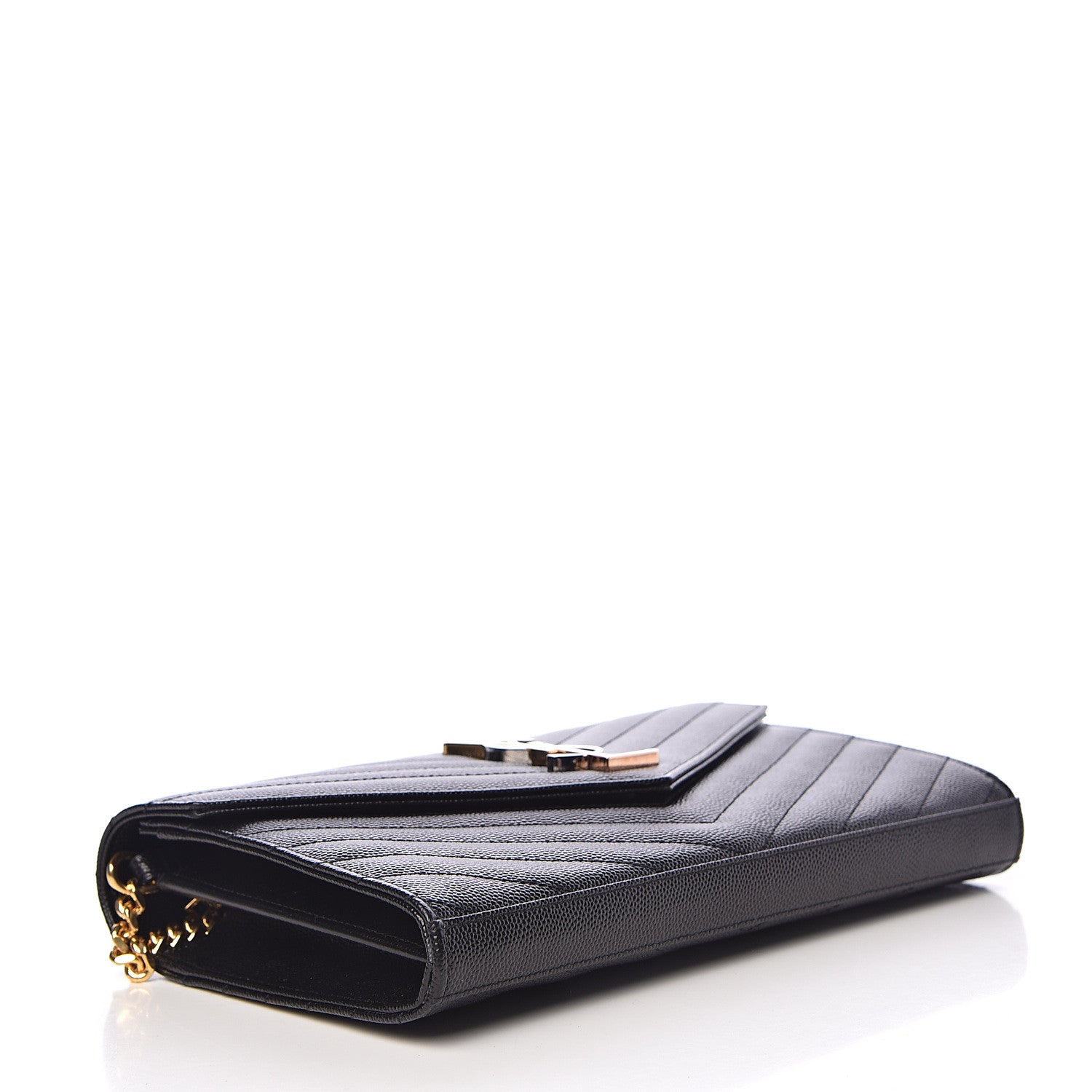 Saint Laurent Grain De Poudre Matelasse Chevron Monogram Chain Wallet Black 4 of 9