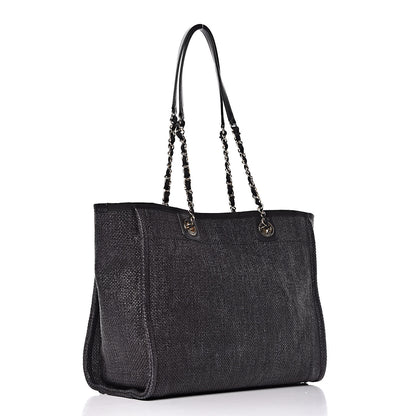 Chanel Woven Straw Raffia Small Deauville Tote Black 3 of 11