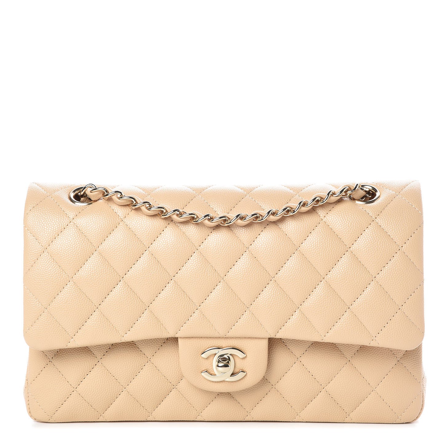 Caviar Quilted Medium Double Flap Beige Clair