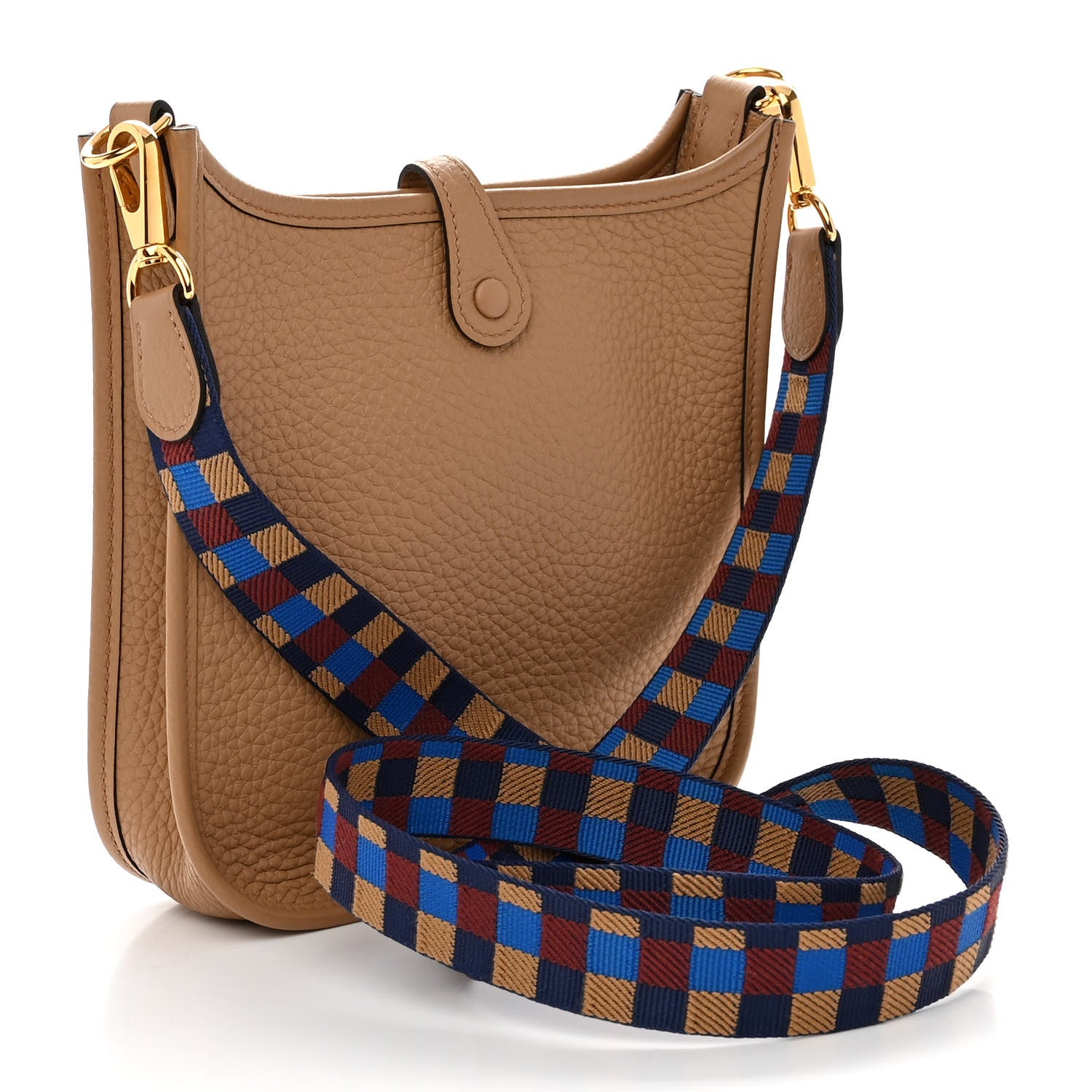 Hermes Taurillon Clemence Maxi Quadrille Evelyne TPM Chai Bleu Bill Biscuit 3 of 10