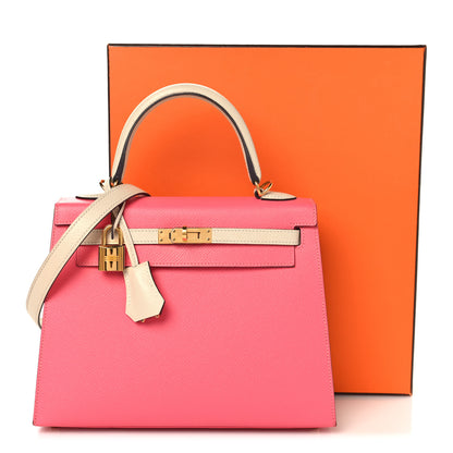 Hermes Epsom Bi-Color Horseshoe Kelly Sellier 25 Rose Azalee Craie 14 of 14