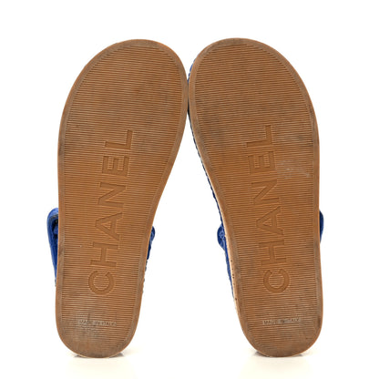Chanel Cord Lambskin Quilted Logo Sandals 38 Blue 6 of 9