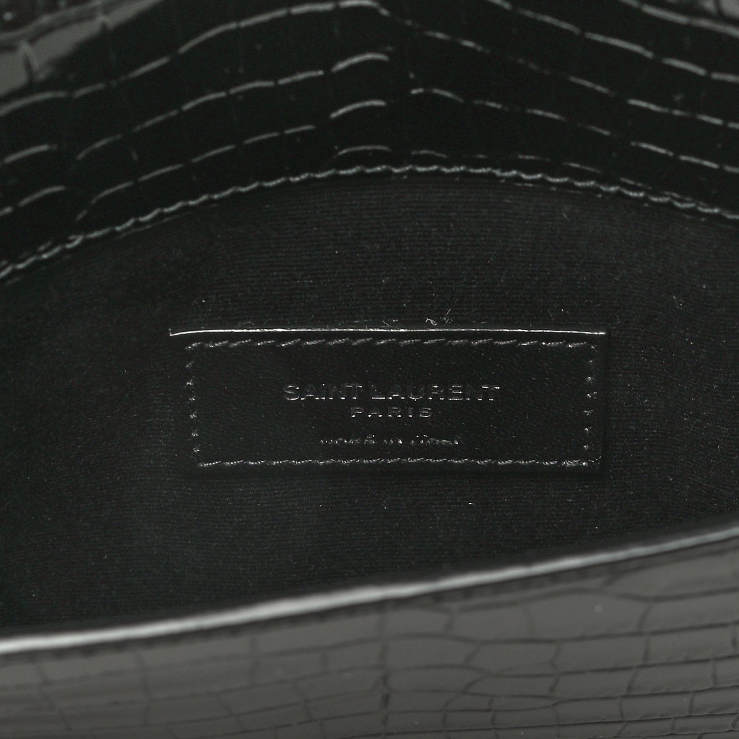 Calfskin Crocodile Embossed Uptown Monogram Clutch Black