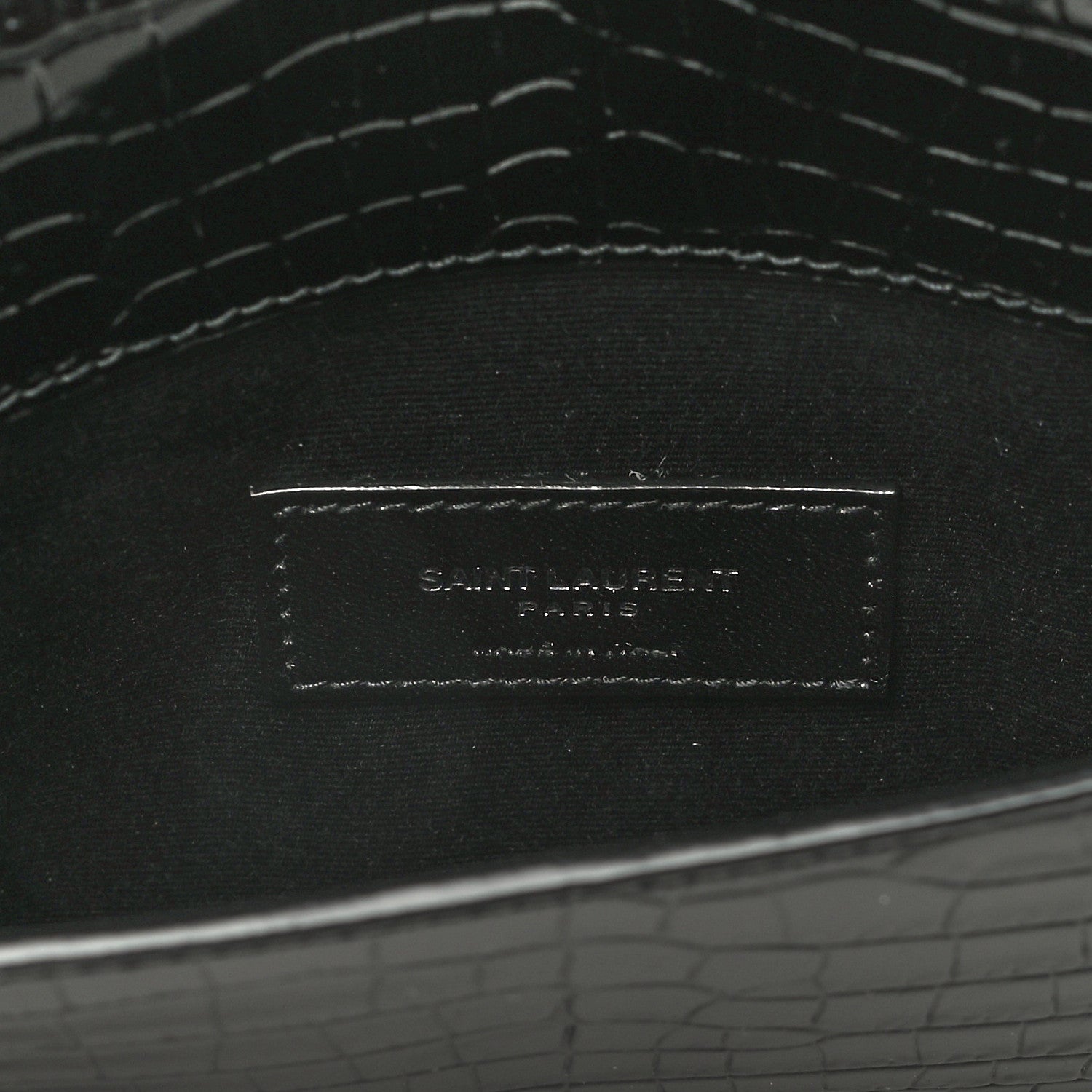 Saint Laurent Calfskin Crocodile Embossed Uptown Monogram Clutch Black 7 of 11