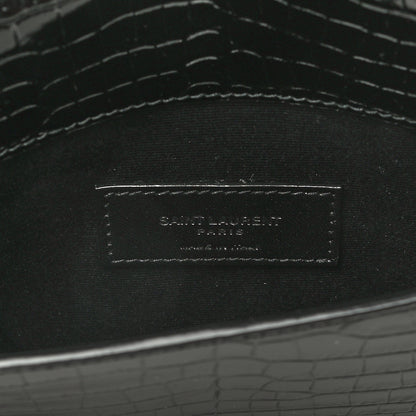 Saint Laurent Calfskin Crocodile Embossed Uptown Monogram Clutch Black 7 of 11