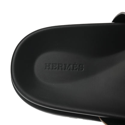 Hermes Calfskin Mens Chypre Sandals 42 Naturel Safari Black 7 of 11