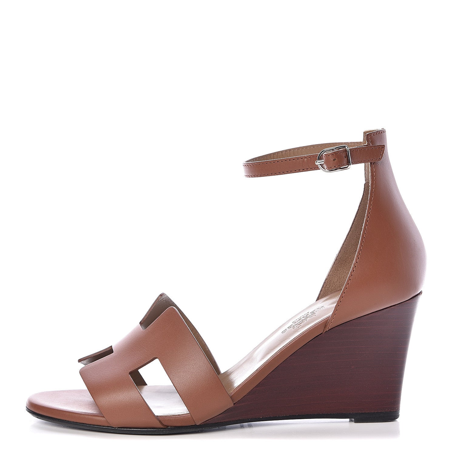 Hermes Calfskin Legend Wedge Sandals 38 Gold 1 of 9