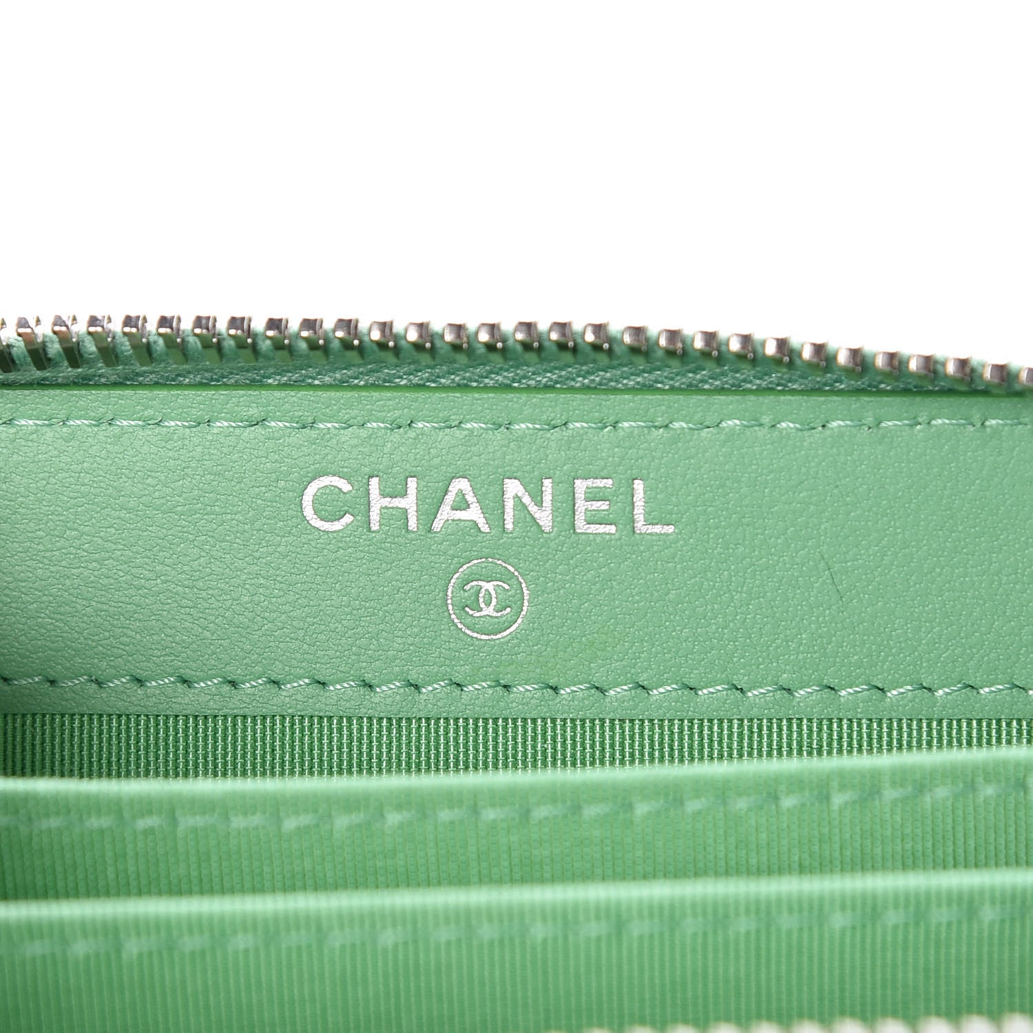 Chanel Caviar Chevron Quilted Zip Around Coin Purse Light Green 6 of 9