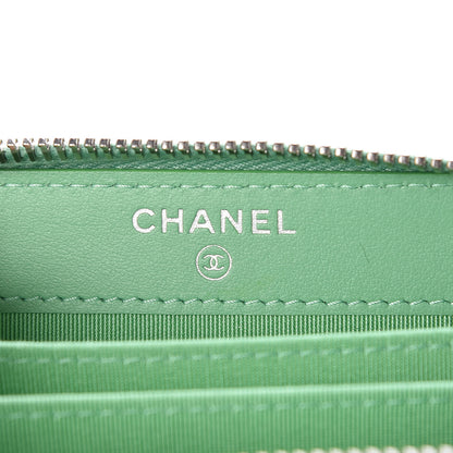 Chanel Caviar Chevron Quilted Zip Around Coin Purse Light Green 6 of 9