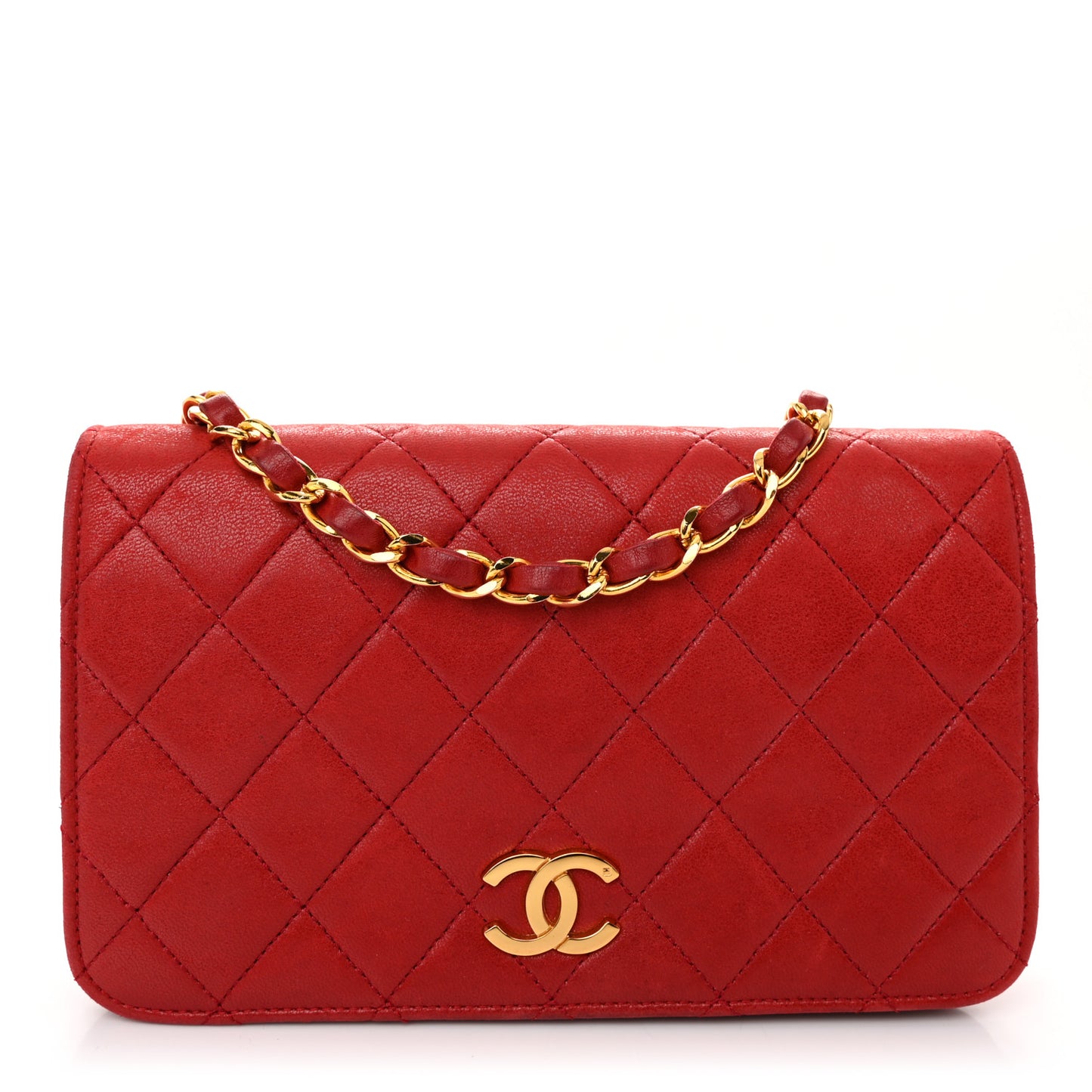 Lambskin Quilted Wallet On Chain WOC Red