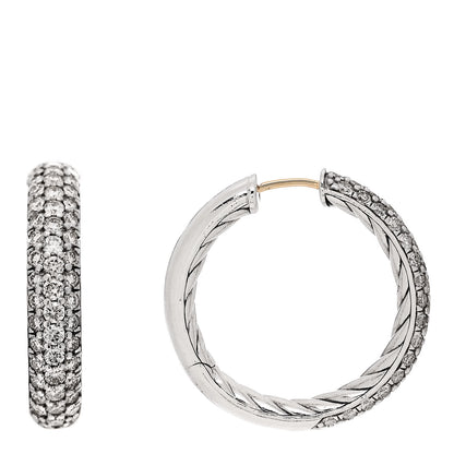 David Yurman Sterling Silver Diamond 25mm Sculpted Cable Pave Hoop Earrings 1 of 6