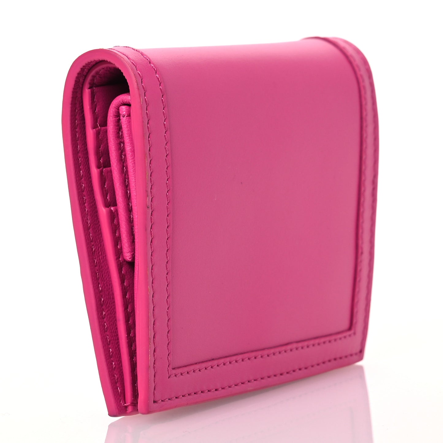 Calfskin Greca Bi Fold Wallet Glossy Pink