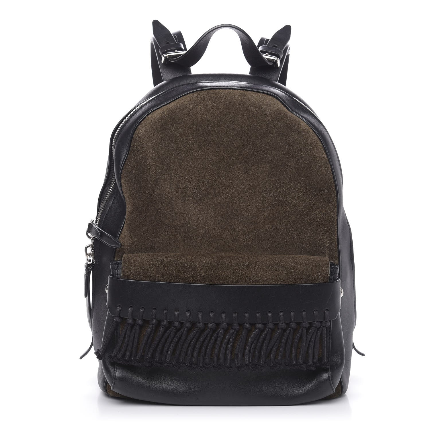 3.1 Phillip Lim 3.1 Lambskin Suede Bi-Color Fringe Mini Bianca Backpack Dark Moss Black 1 of 11