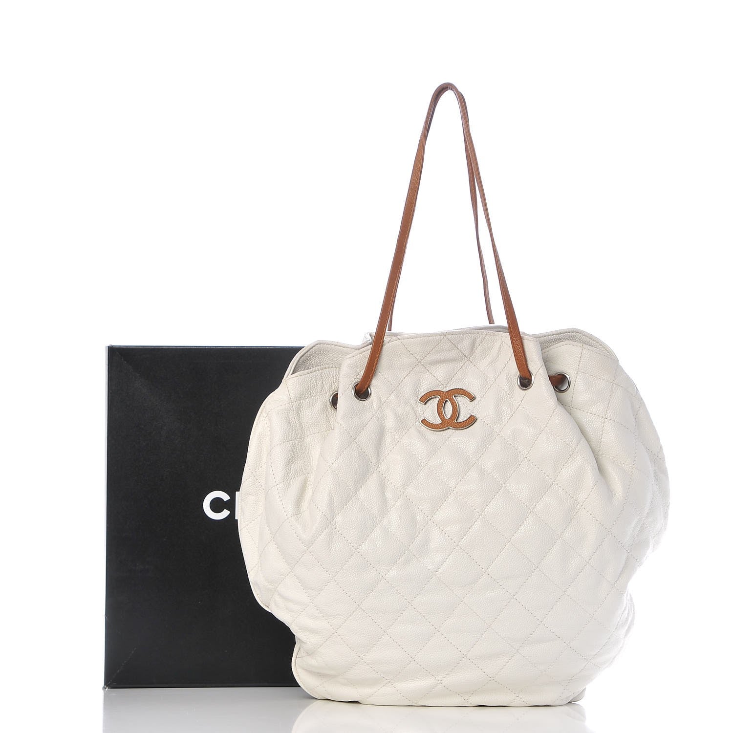 Chanel Crumpled Grained Calfskin Drawstring Tote White 8 of 8