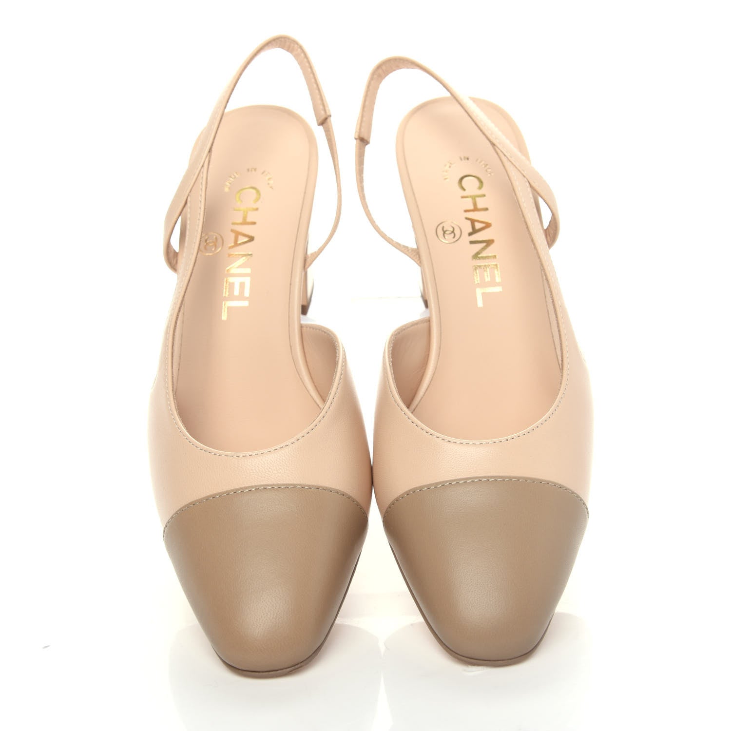 Chanel Lambskin Cap Toe CC Slingback Pump 36 Beige Dark Beige 5 of 11