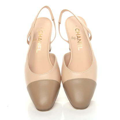 Chanel Lambskin Cap Toe CC Slingback Pump 36 Beige Dark Beige 5 of 11