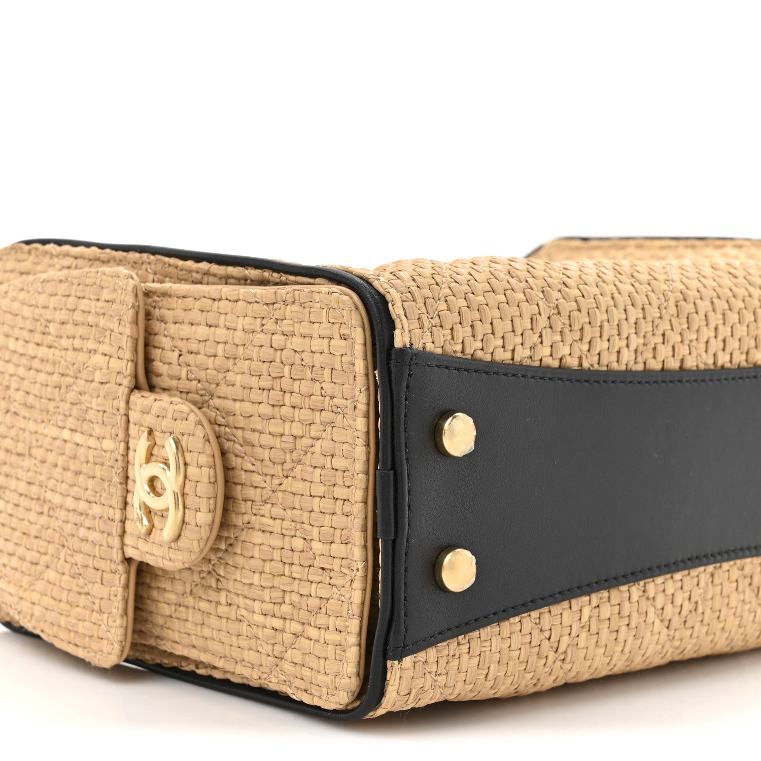Chanel Braided Raffia Calfskin Quilted Mini Chanel 25 Handbag Beige Black 10 of 10