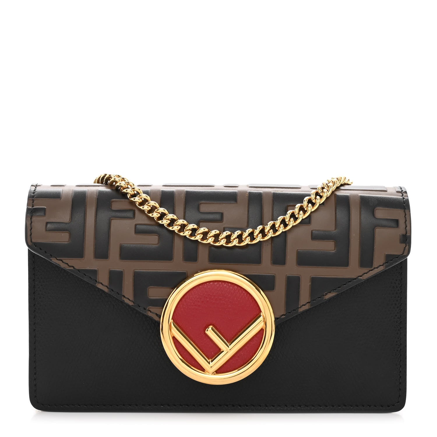 Fendi Vitello Liberty F is Fendi Bi-Color FF 1974 Embossed Envelope Belt Bag Maya Black 1 of 14
