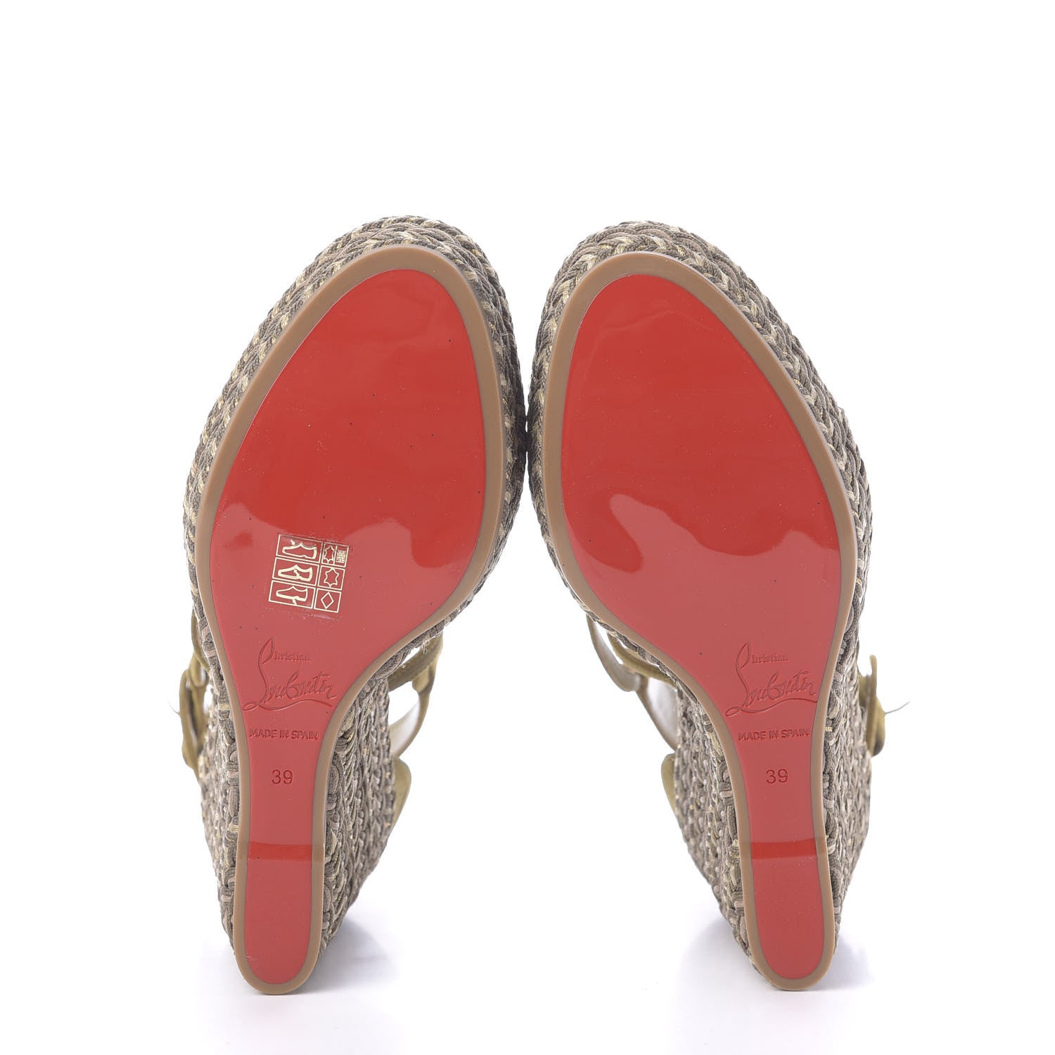 Christian Louboutin Tresse Veau Velours Bodrum 110 Wedge Sandals 39 Green Tea 7 of 10