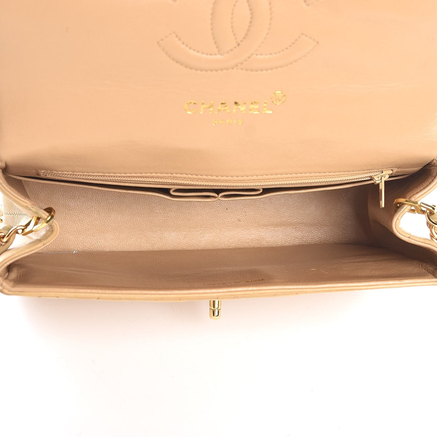 Lambskin Quilted Small Single Flap Beige