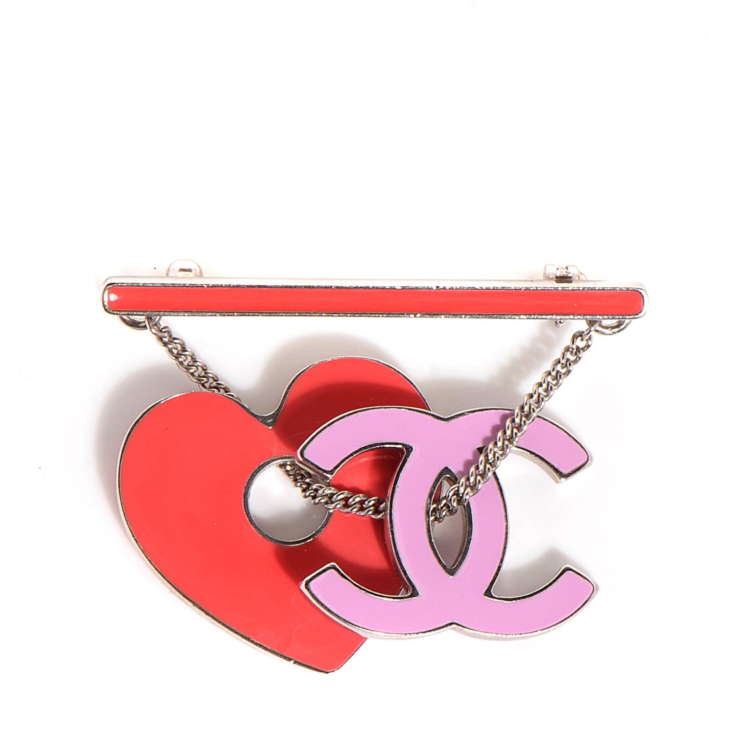 Chanel Enamel Heart CC Charm Brooch Pink Red 1 of 5