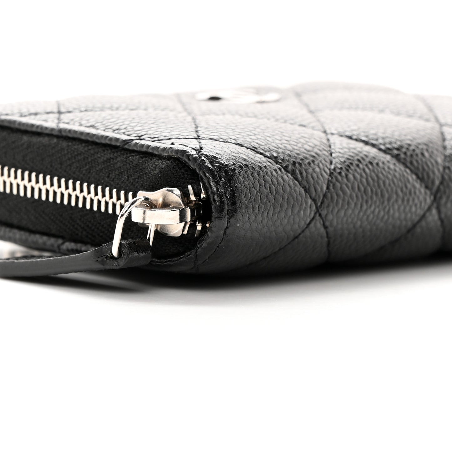 Caviar Quilted Zip Around Coin Purse Wallet On Chain Black