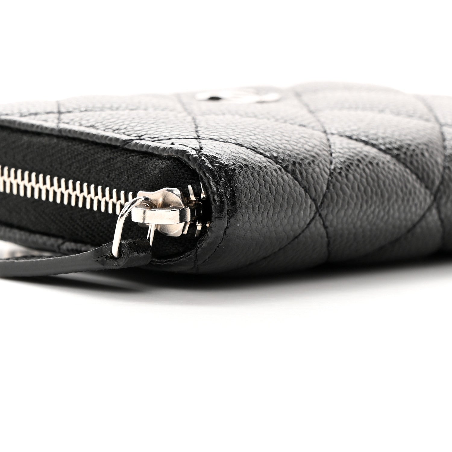 Chanel Caviar Quilted Zip Around Coin Purse Wallet On Chain Black 9 of 11